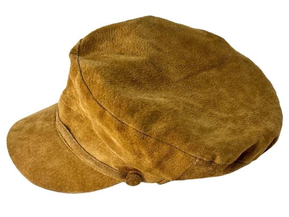 Vintage Brown Suede Leather Newsboy Cap Baker Boy Hat Size L